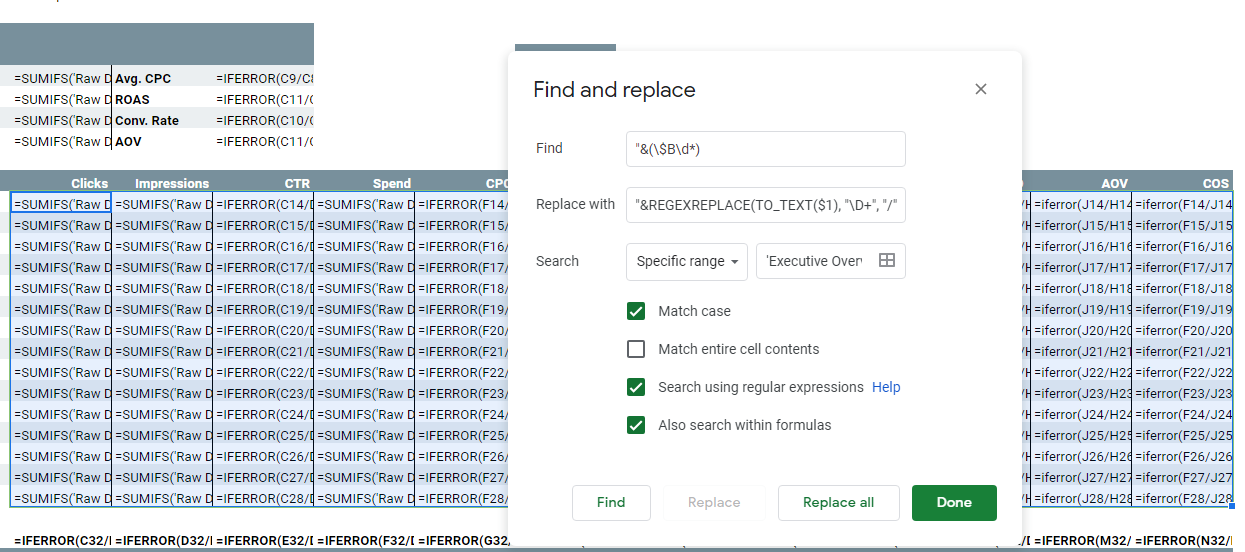 **Find and replace** in action.